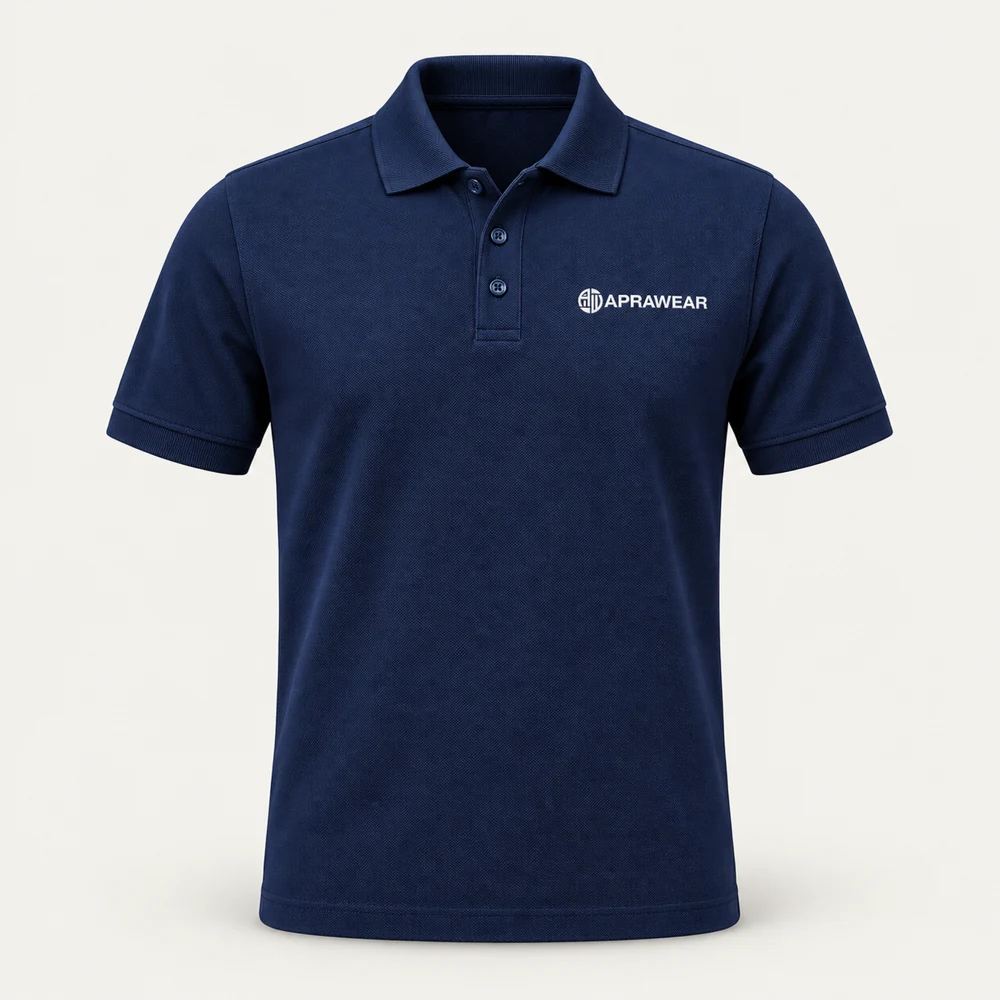 Illustrative APRAWEAR branded everyday polo shirts mockup