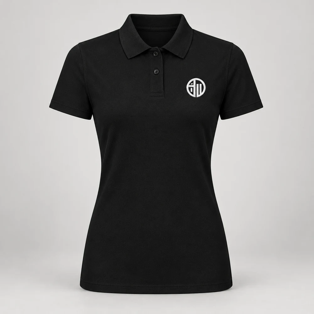 Illustrative APRAWEAR branded women's pro polyester polo mockup