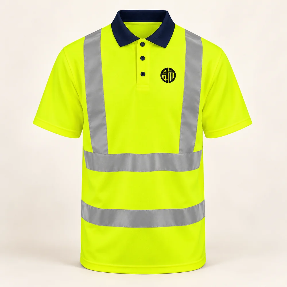 Illustrative APRAWEAR branded hi-vis polo mockup