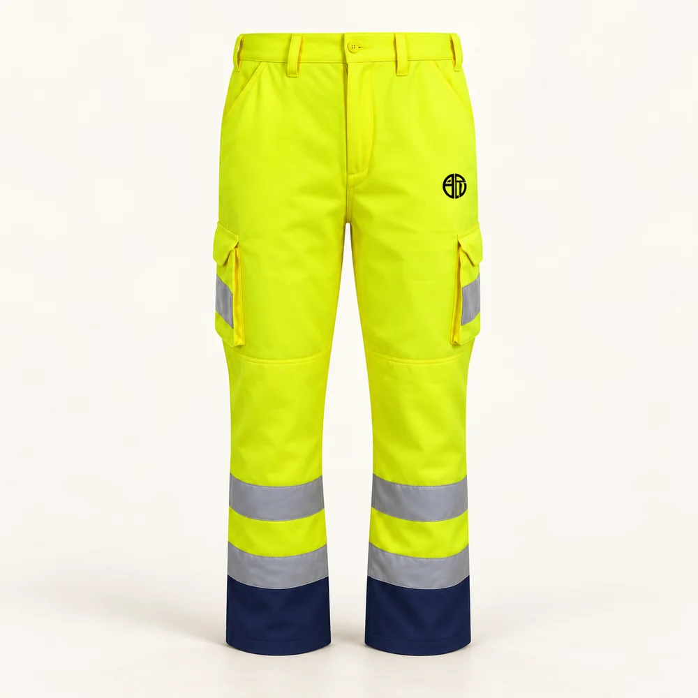 Illustrative APRAWEAR branded hi-vis cargo trouser mockup