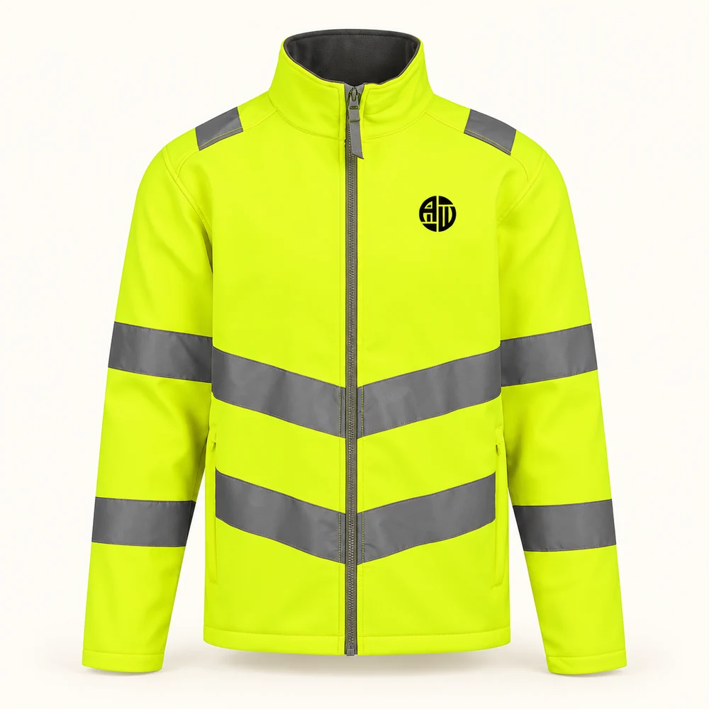 Illustrative APRAWEAR branded hi-vis pro contract ablaze softshell mockup