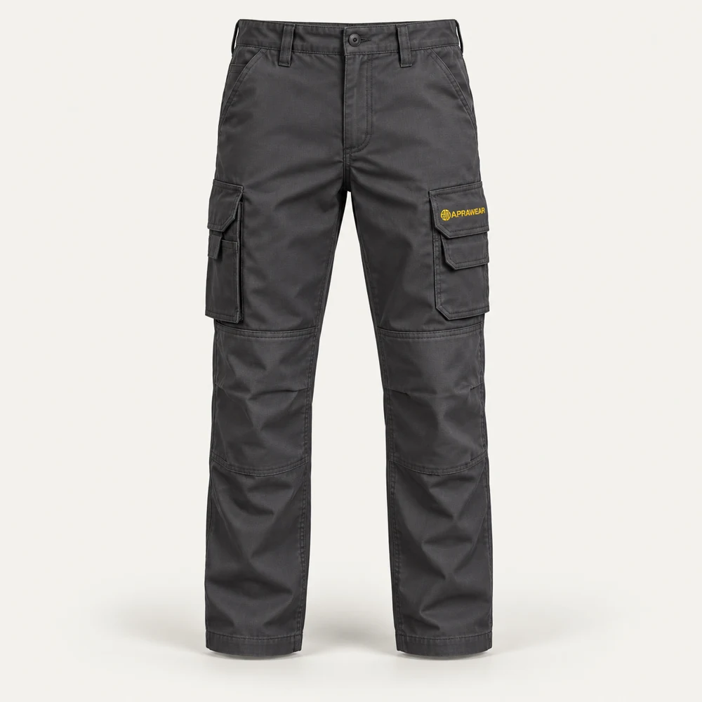 Illustrative APRAWEAR branded work trousers mockup