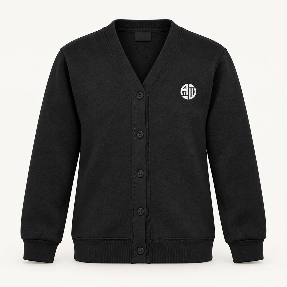 Illustrative APRAWEAR branded children’s classic cardigan mockup