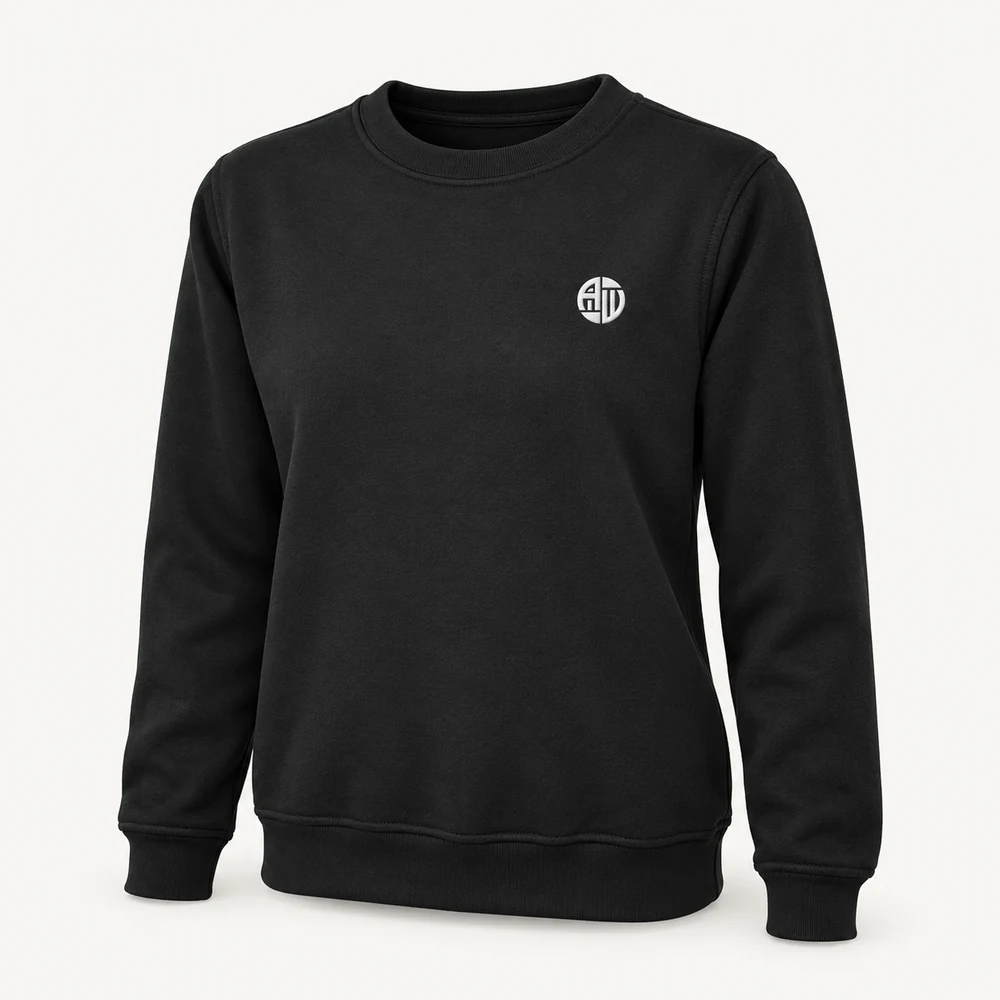 Illustrative APRAWEAR branded women’s deluxe crew neck sweatshirt mockup