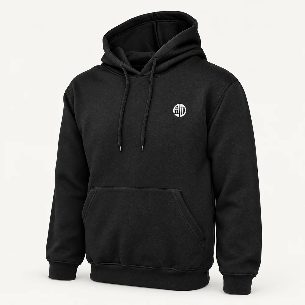 Illustrative APRAWEAR branded heavyweight hooded sweatshirt mockup