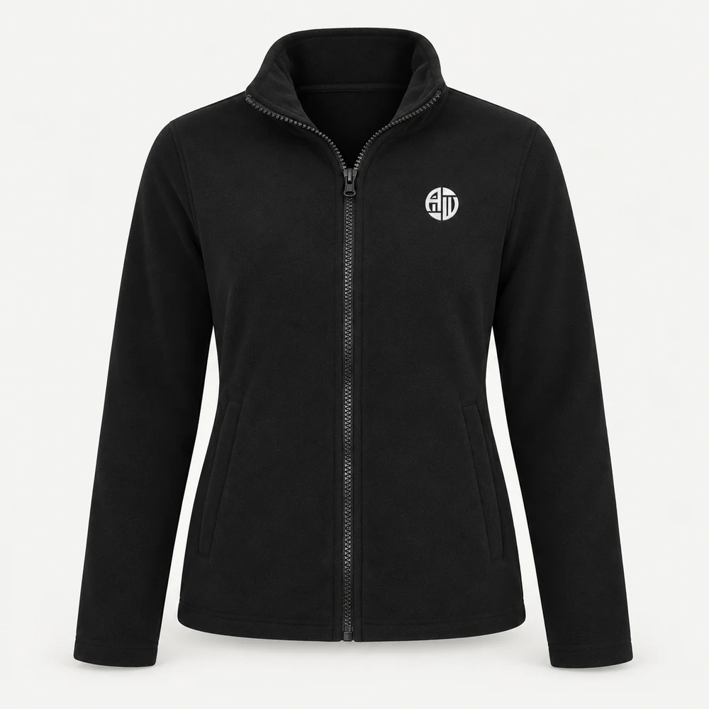 Illustrative APRAWEAR branded ladies classic full zip fleece jacket mockup