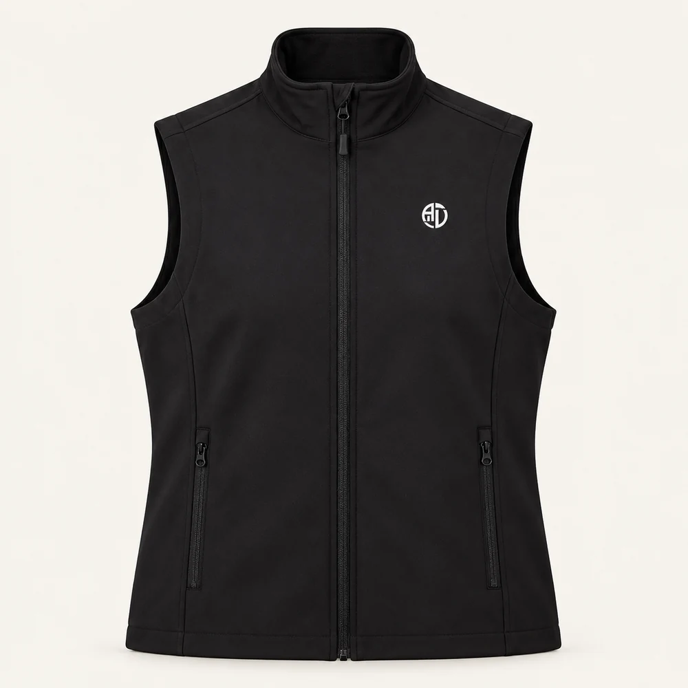 Illustrative APRAWEAR branded ladies printable softshell gilet mockup