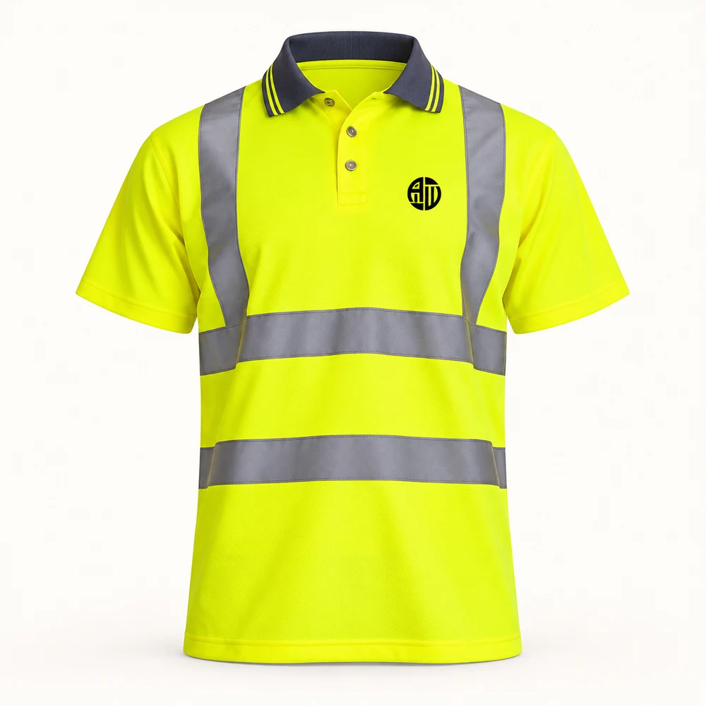 Illustrative APRAWEAR branded hi vis short sleeve polo shirt mockup